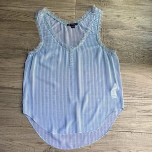Armani Exchange Sheer Flowy Sleeveless Oversized Blouse Raw Edge Blu/White XS